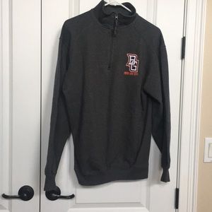 Dark Grey long sleeve BGSU hoodie.